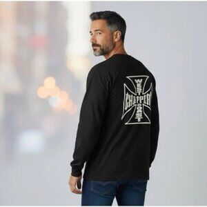 Vtg West Coast Choppers Long Sleeve Shirt Black L Jesse James Iron Cross Logo